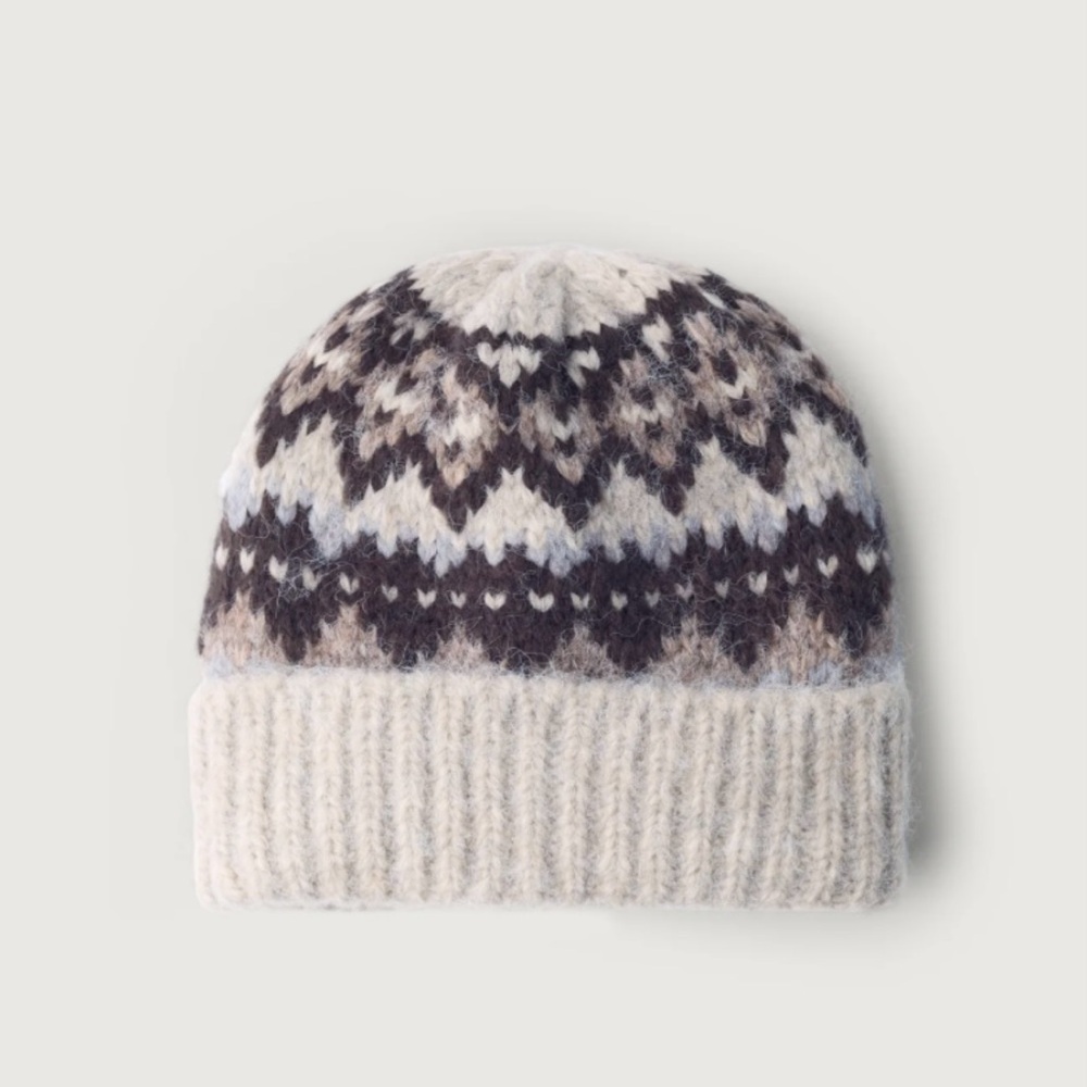 NWT OAK + FORT Fair Isle Pattern Beanie, gray